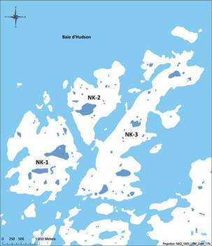 Figure 1 : Sites d'étude, archipel des îles Nuvuk (NK-1, NK-2 et NK-3), Ivujivik
