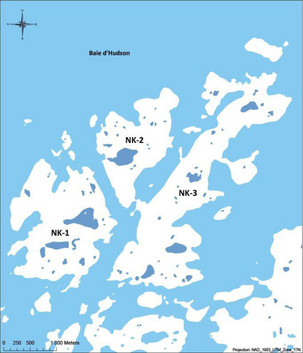 Figure 1: Study areas, Nuvuk archipelago (NK-1, NK-2 et NK-3), Ivujivik