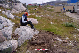Note-taking during the excavation of site IcGm-77, facing east