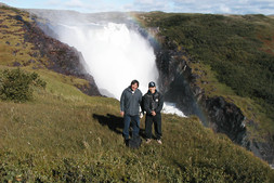 Joe and William in front of the Patirtuup Katattukallanga waterfall during inspection of zone 1