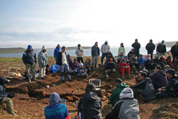 Elders and children from Inukjuak visiting IbGk-3 site, Summer 2007