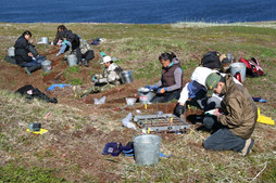 Étudiants fouillant la structure 1, IbGk-3, été 2008