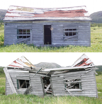Progressive deterioration of the trading post building from summer 2004 to summer 2010, George Papp site (HaGa-1). Pictures: Pierre M. Desrosiers