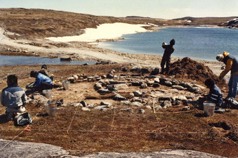 Site IcGm-2, excavation of Structure 1, facing east, 1986